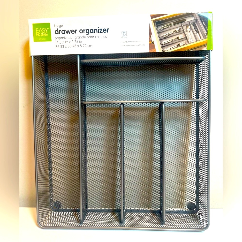 Gray Metal 6 Slot Drawer Organizer